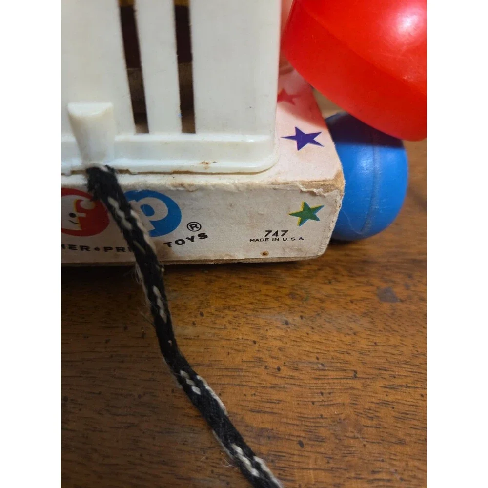 Fisher Price Chatter Telephone #747 1961 Wooden Base Rotary Dial Pull Toy Vintag